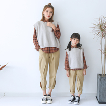 2021 spring and autumn new mother and daughter pure cotton three-piece suit set tide Japanese lady wild Western style parent-child outfit