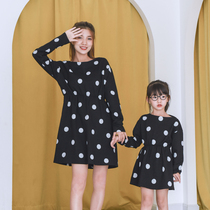 2021 spring new mother and daughter black polka dot cotton dress Korean version of the original long-sleeved parent-child A-line skirt