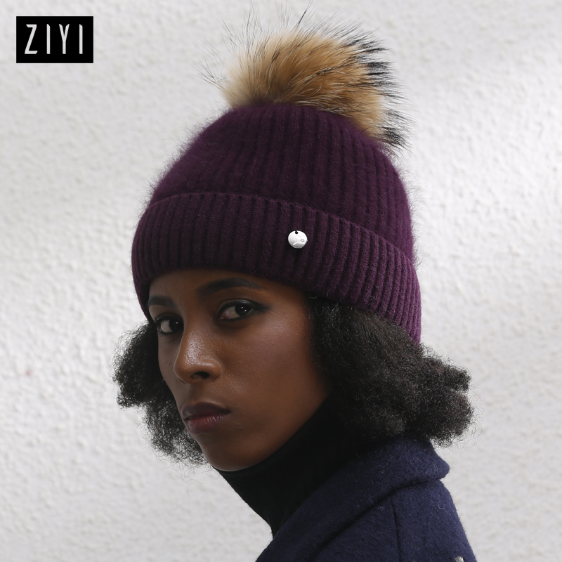 ZIYI紫伊7系新款韩国兔毛帽子女 独特紫色系列  双层加绒非常显瘦产品展示图1