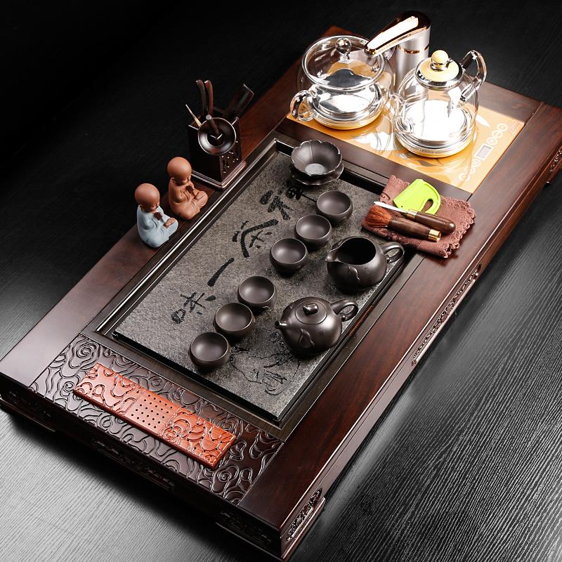 Tea set household of Chinese style restoring ancient ways is solid wood Tea Tea induction cooker integrated automatic set up automatically