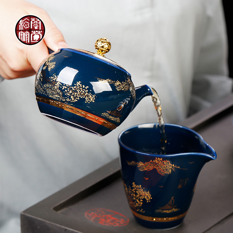 Jingdezhen kung fu tea set ceramic teapot home office tureen ji blue porcelain cups tea tea set