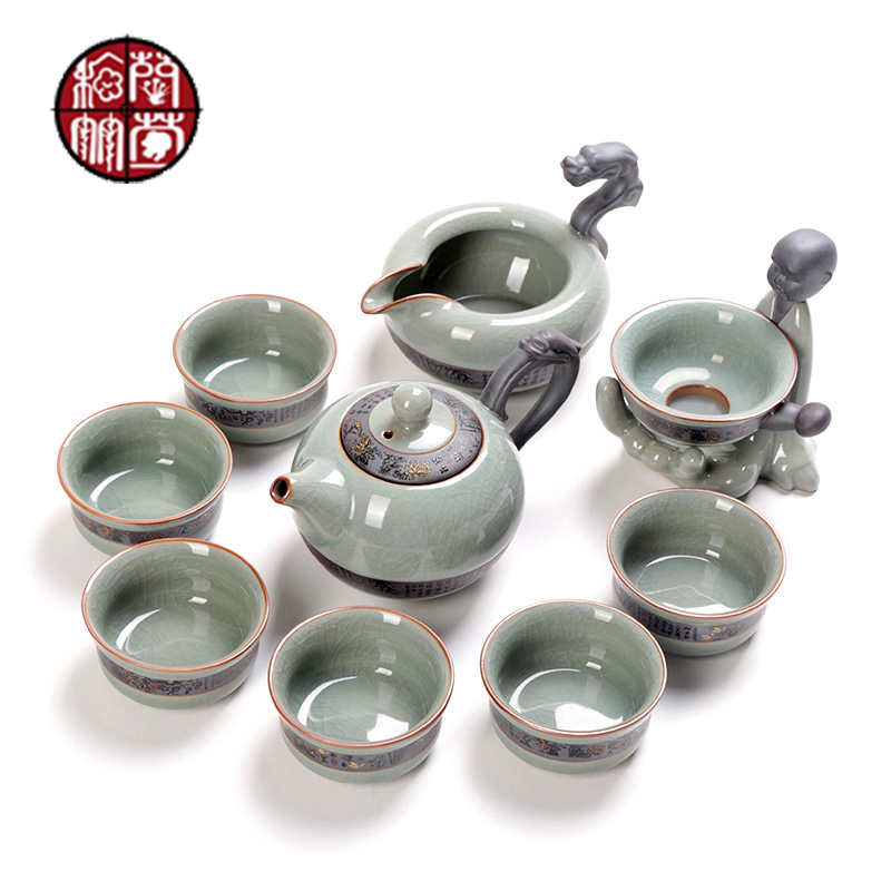 Ceramic kung fu tea set elder brother up creative ice to crack the whole office teapot tea cups with open piece of home