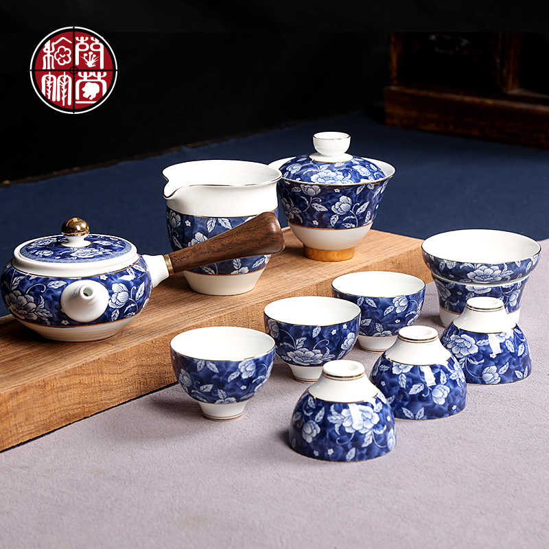 Kung fu tea tureen ideas of a complete set of ceramic tea cup combination of blue and white porcelain office home tea to suit