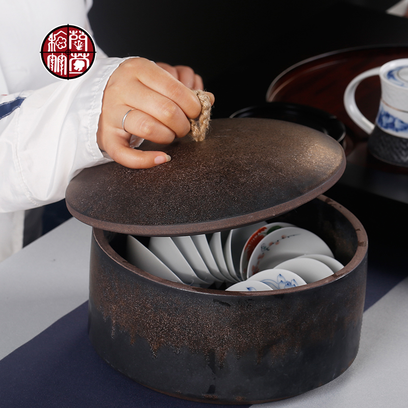 Coarse pottery caddy fixings retro kung fu tea tea to wash the tea taking spare parts with cover household receive puer tea cake box