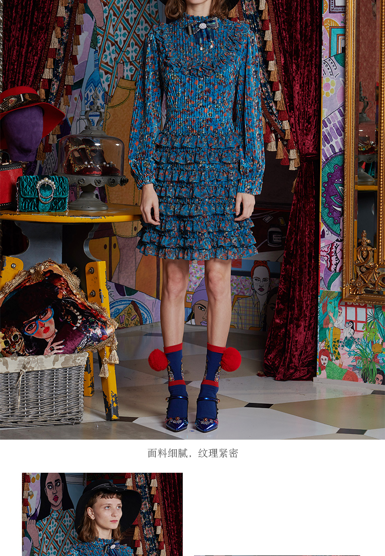 lulualways/我爱露露2019春季新款蛋糕荷叶边收腰连衣裙女lka5002