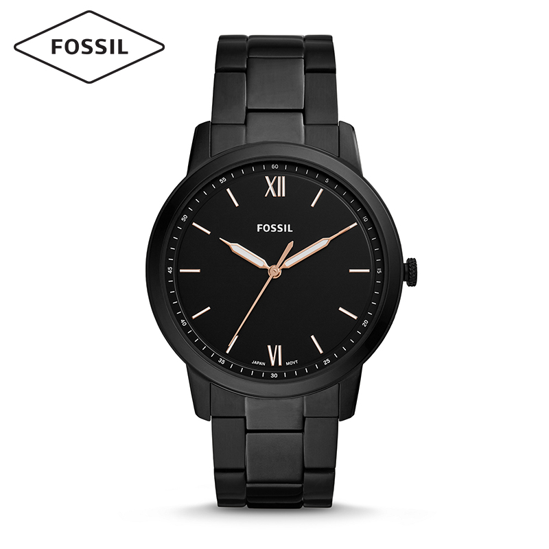 Fossil2019春夏新品欧美酷黑钢表带礼盒套装情侣款手表对表FS5514 