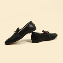 Lefu shoes and summer girl 2023 new leather shallow sheep leather mesh flat single shoes tender retro soy bean shoes step on heel