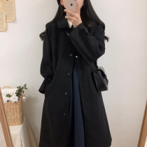 Hepburn wind wool coat female long 2020 winter new Korean version loose thickened student black coat