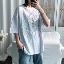 Real pat chicks small white rabbit print 2020 summer dress new short sleeve T-shirt with long-length original accommodation blouse