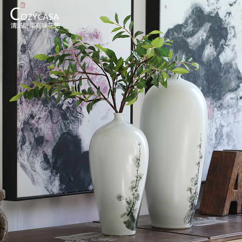 New Chinese style small flanging white MoMei New Chinese ink painting ceramic vases, the clear soup WoGuo flower vase