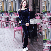 Korean Suede 2022 New Fashion Sexy LINED SPRING FALL RUNNING SPORTS OPEN-SHOULDER SUIT CASUAL TWO-PIECE SET