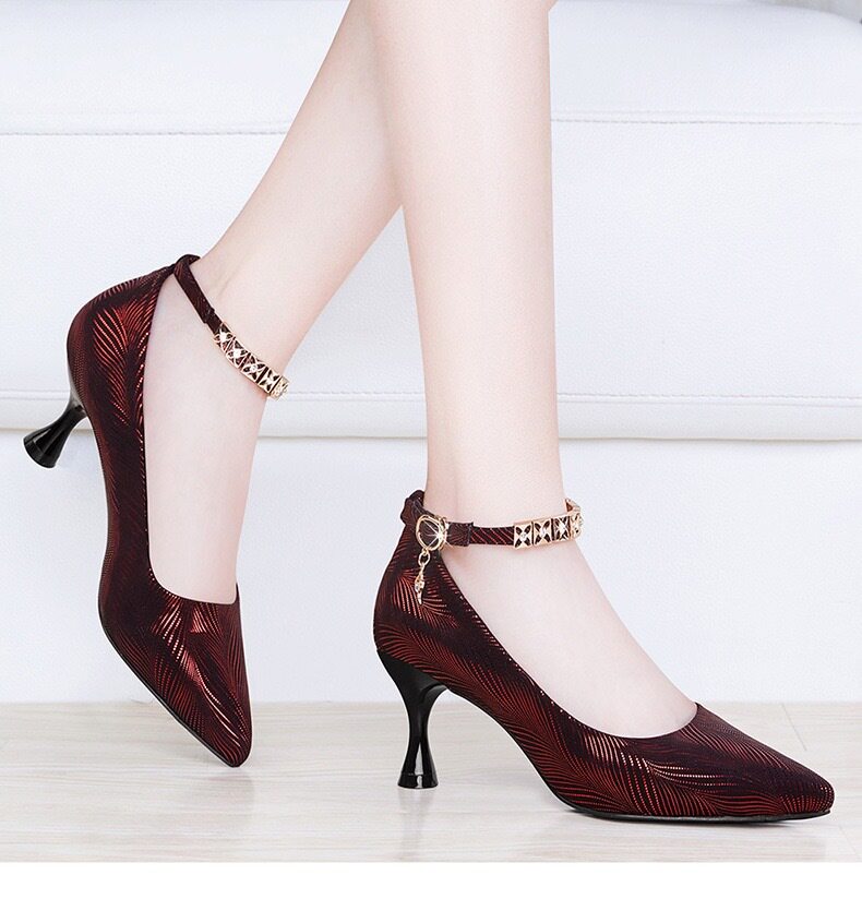 林先森半高跟鞋女2021年新款女士皮鞋女鞋春秋鞋子女单鞋2021春款细跟