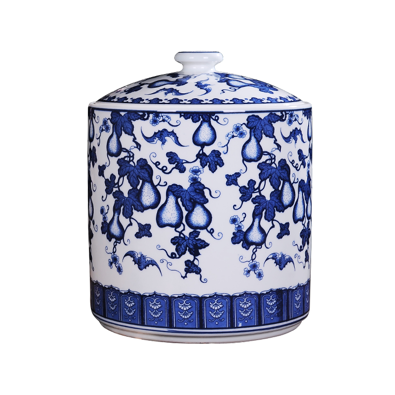 Jingdezhen ceramics furnishing articles restoring ancient ways of blue and white porcelain tea pot large puer tea cake tin with storage tank with cover