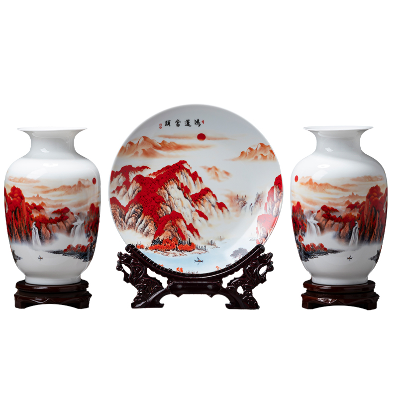 Jingdezhen ceramics floret bottle furnishing articles luck three - piece home sitting room porch TV ark, adornment