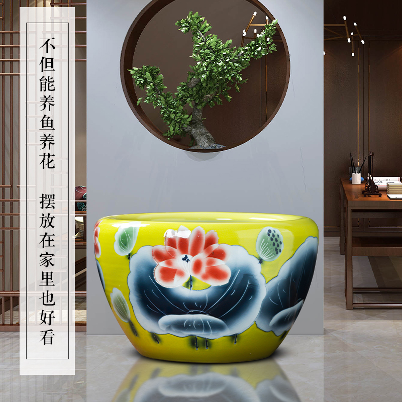 Jingdezhen ceramic turtle cylinder goldfish bowl water lily bowl lotus hydroponic large home sitting room courtyard furnishing articles