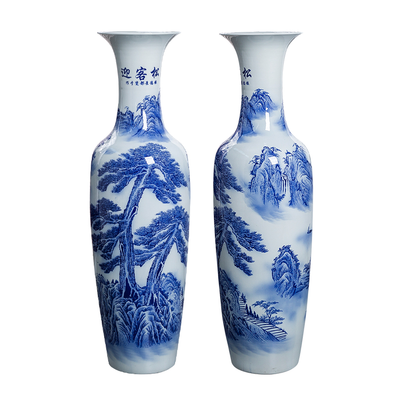 Jingdezhen ceramic ink color of large vase of blue and white porcelain home sitting room hotel decoration like China