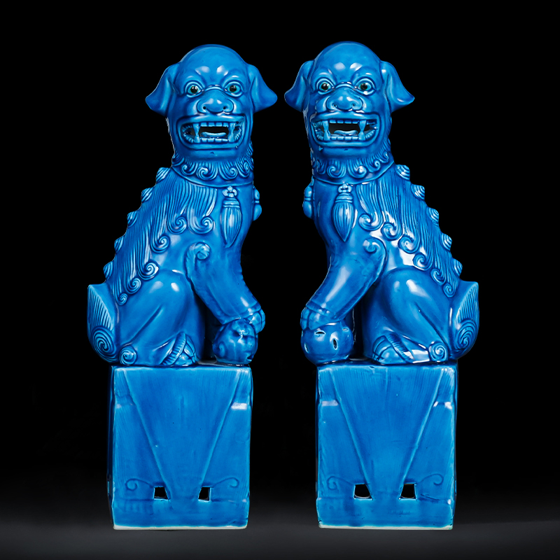 Jingdezhen ceramics slicing blue glaze lion a pair of large household craft jewelry classic nostalgic restoring ancient ways furnishing articles