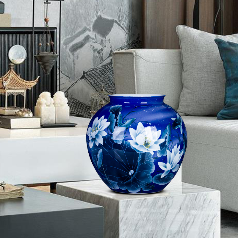 Jingdezhen ceramics hand - made porcelain lotus large vases, Chinese style home club sitting room adornment is placed