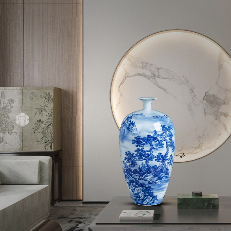 Jingdezhen ceramics hand - made landscape large blue and white porcelain vase sitting room exhibition hall decoration of Chinese style household furnishing articles