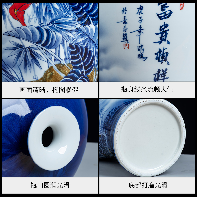 Jingdezhen blue and white porcelain vase hand - made large name plum bottle of the sitting room of Chinese style household ceramics exhibition hall decoration furnishing articles