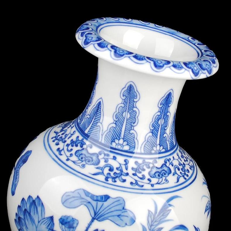 寻韵 景德镇陶瓷器 青花瓷花瓶 荷花鱼尾瓶 现代时尚家居客厅摆件