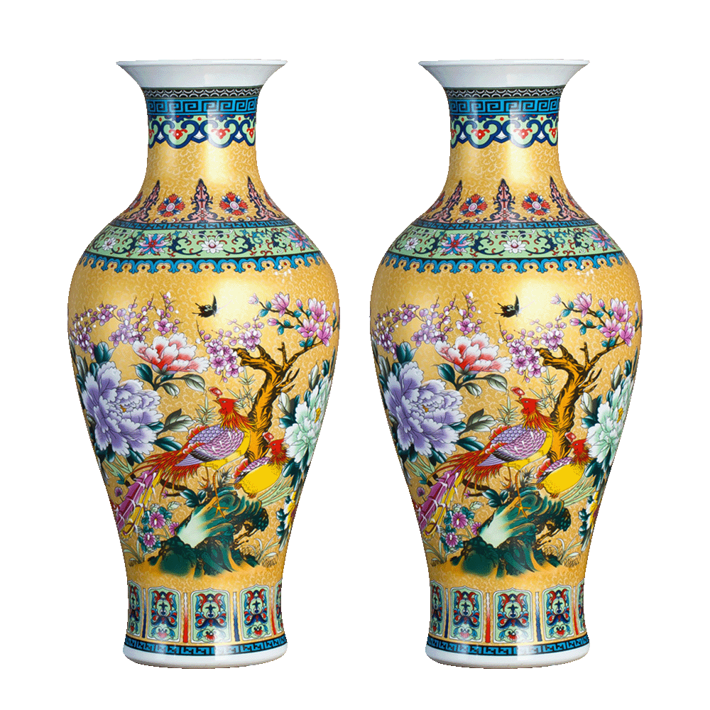 现代新中式珐琅彩落地大花瓶景德镇陶瓷花瓶摆件客厅插花花瓶花器