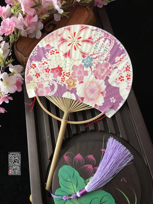 日系祭日本双面手工竹柄小扇子迷你随身小团扇子女士儿童夏季圆扇