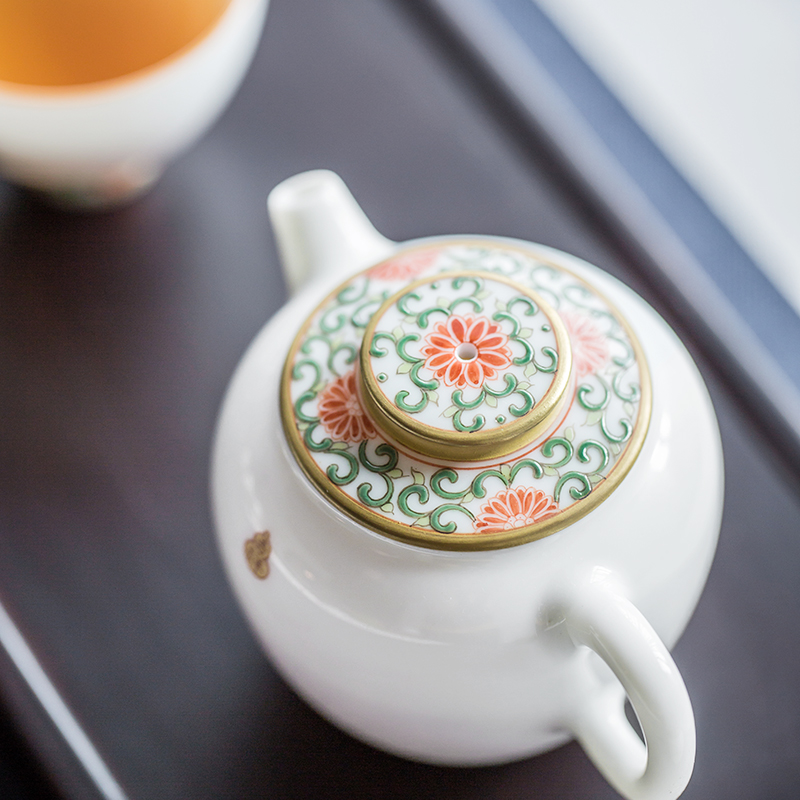 The Escape this hall jingdezhen pure manual teapot suit household hand - made pastel sweet white ceramic teapot kung fu tea set