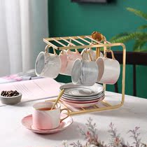 Stone grain Japanese ceramic cup coffee cup set simple coffee cup 6 piece set home small luxury coffee cup saucer spoon