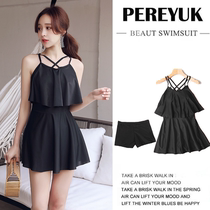 Swimsuit female Korean ins hot spring two-piece split belly thin size small chest gathering beach skirt super fairy