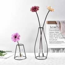 Simple Nordic style geometric glass green dill hydroponic dried flowers fake flower wrought iron vase Home decoration ornaments
