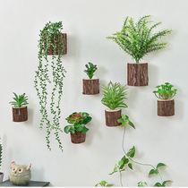 Pastoral style three-dimensional tree stump simulation succulents combination creative hanging flower decoration home living room dining room wall hanging