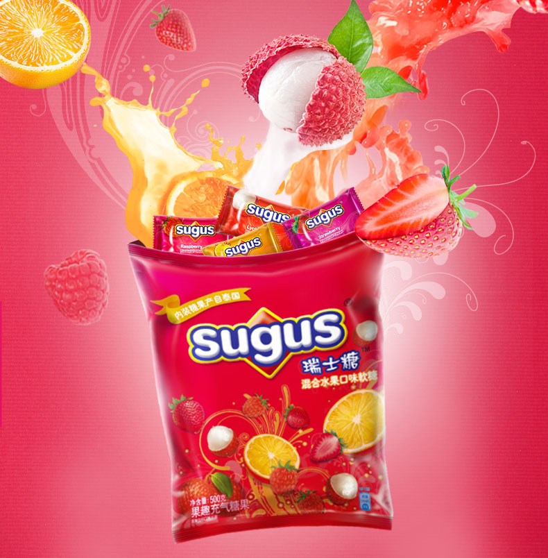 天猫瑞士糖sugus混合水果味软糖500g