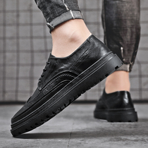 Spring Autumn Season 100 lap Inn Wind Men Business Leisure Leather Shoes Man Retro Black Low Helps Thick bottom Martin Boot Mens Winter