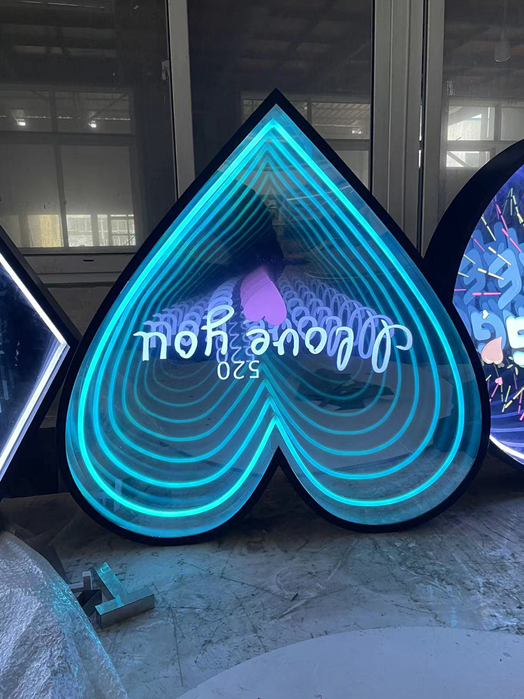 Neon 3D Abyss Mirror Multi-Layer Mirror Violent Bear Advertisement Lamp Box Instafamous Background Wall Bar Live Stage Customization