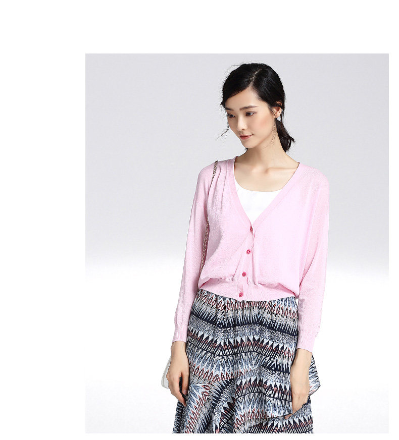 sofa女装秋时尚纯色简约宽松薄针织衫女开衫v领夏防晒长袖短款