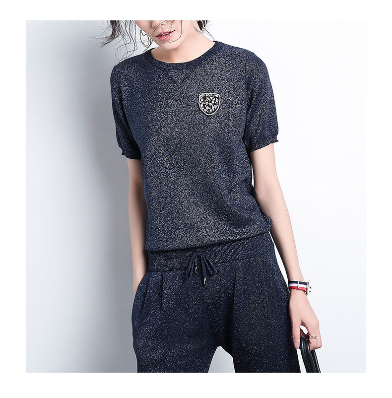 sofa针织套装女装2018春夏新款时尚气质显瘦短袖休闲小脚裤两件套_7折