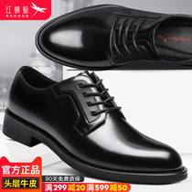 Red Dragonfly 2021 autumn new leather business casual mens shoes British round head leather shoes lace up Korean business shoes