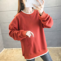 2022 spring autumn fake two piece sweatshirt women new Korean style trendy ins long sleeve loose casual round neck top