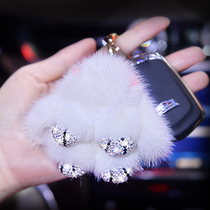 Imported mink hair car keychain pendant cute female high-grade velvet personality creative Mercedes-Benz car key chain