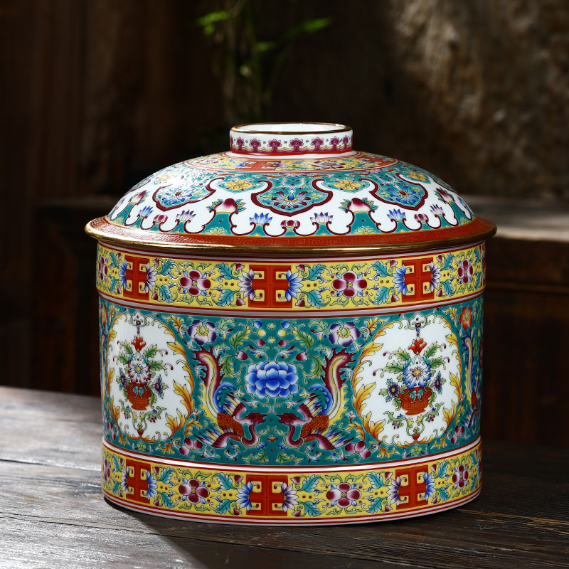 Jingdezhen ceramics pastel colored enamel handpainted large caddy fixings puer tea cake storage tank tea boxes