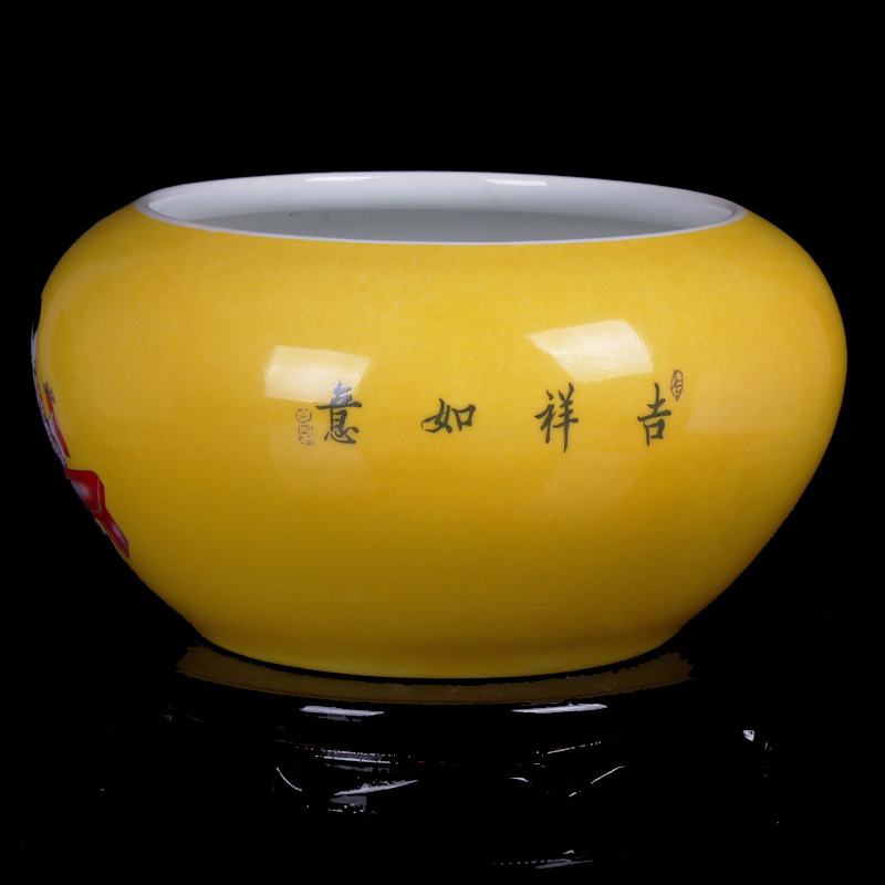 Jingdezhen ceramics yellow glaze the lad goldfish turtle cylinder shallow modern home sitting room handicraft furnishing articles