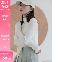 GUIER solid color long sleeve T-shirt women 2021 new autumn slim Joker base shirt coat women tide