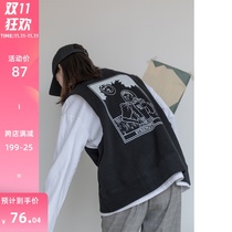 GUIER back printed black waistcoat female 2021 spring and autumn loose Korean Academy style vest coat women