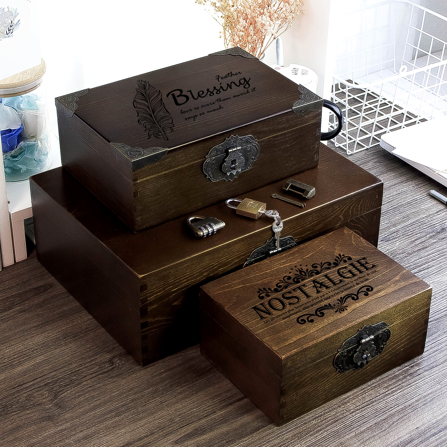 Wooden box storage box wooden box with lock small retro box large storage box storage box box box wooden wooden box password solid wood