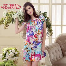 Flower Menger 100% Mulberry Silk Nightdress Silk Pajamas Women Summer Sexy Size Short Sleeve Thin Cute Princess Dress