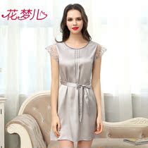 Sexy silk nightgown female summer lace lace skirt round neck mulberry silk pajamas short sleeve silk home wear