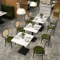 Themed rattan iron chair tea restaurant milk tea coffee shop table and chair combination restaurant slate table dessert shop chair