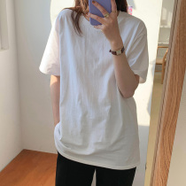 Right beige Womens Spring New loose round neck cotton T-shirt base shirt short sleeve inner top ins tide