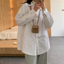 White Lining Design Sensation Small Crowdwoman Long Sleeve Loose outside wearing medium Long Shirt Korean Version 100 Hitch Blue Blouse Tide